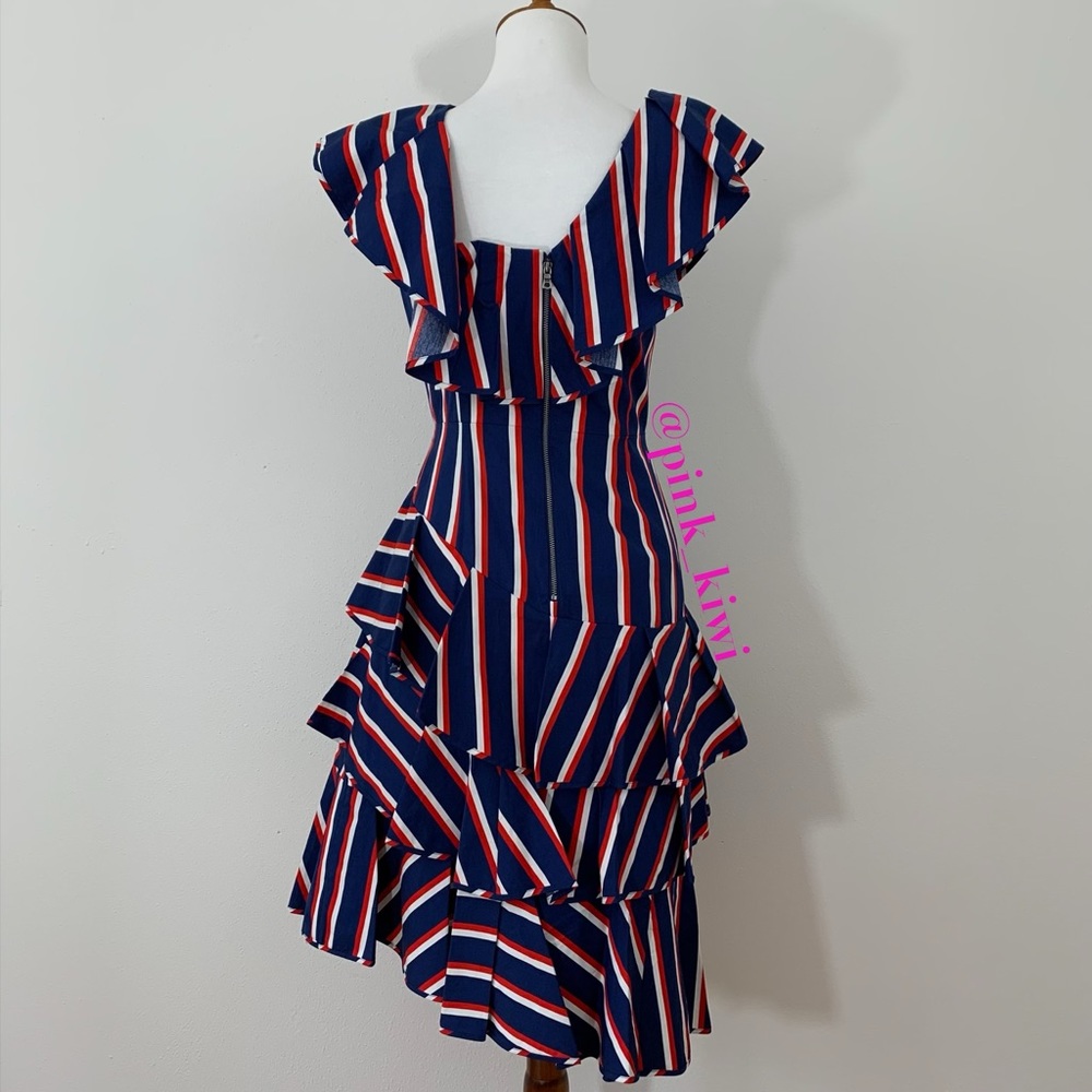 Alice + Olivia Laflora Asymmetrical Striped Ruffle Dress - Picture 9 of 13